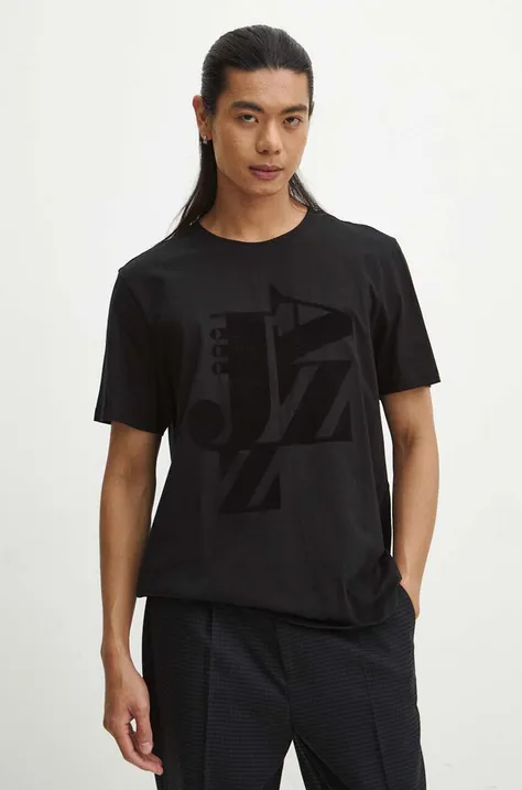 T-shirt bawełniany męski z nadrukiem kolor czarny