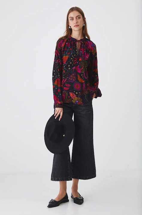 Bluzka damska regular wzorzysta kolor czarny