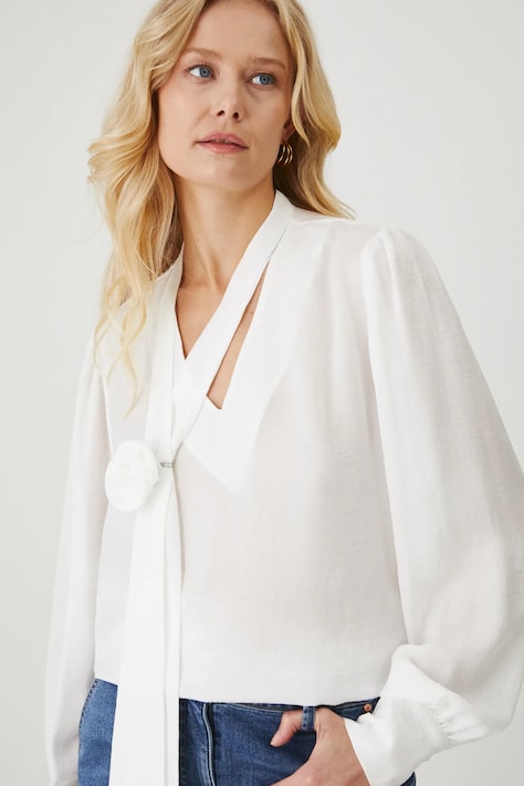 Bluzka damska regular gładka kolor biały