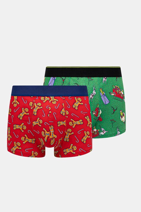 Bokserki bawełniane męskie z domieszką elastanu świąteczne Shrek (2-pack) kolor multicolor