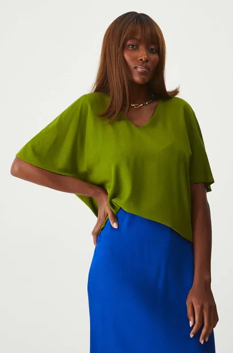 Bluzka damska oversize gładka kolor zielony
