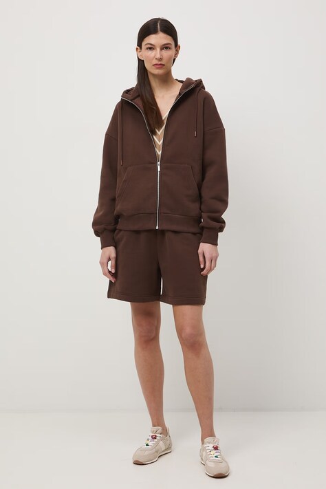 Medicine bluza damska kolor brązowy z kapturem gładka