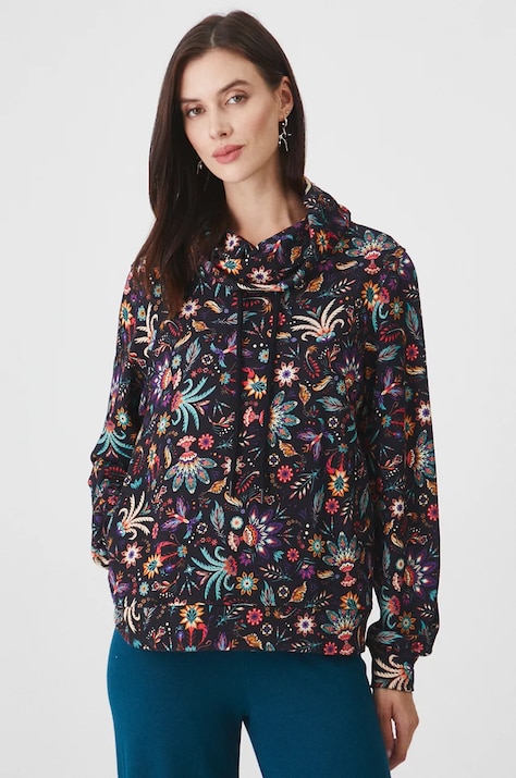 Bluza bawełniana damska wzorzysta kolor czarny
