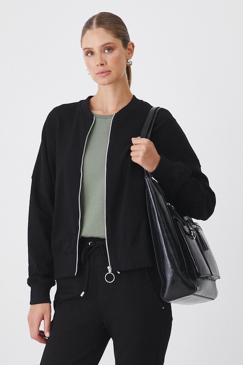 Bluza damska interlock gładka kolor czarny