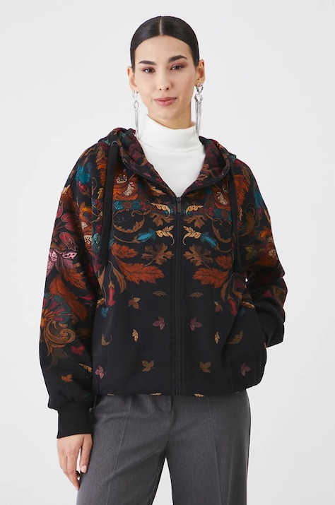 Bluza damska z kapturem wzorzysta  kolor czarny