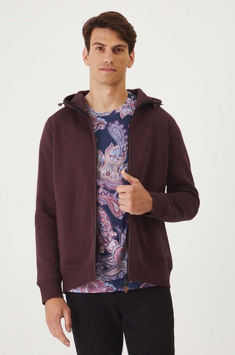 Кофта Medicine мужская цвет бордовый с капюшоном однотонная