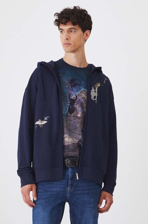 Bluza męska z nadrukiem i haftem kolor granatowy