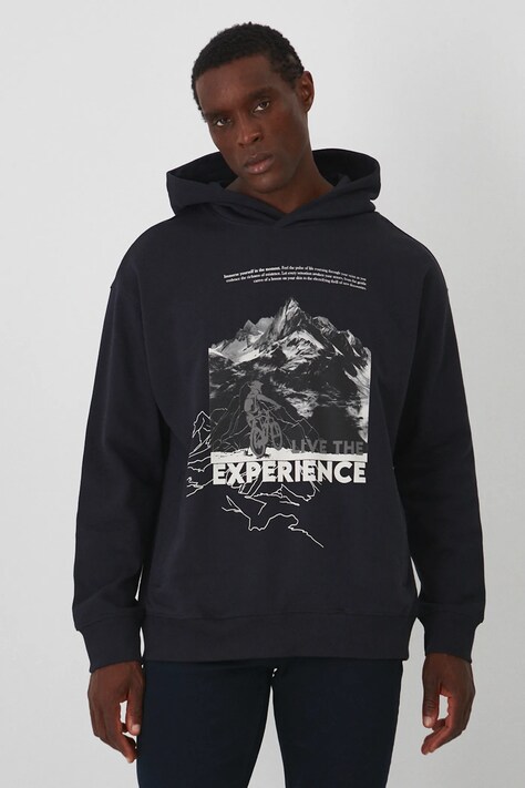 Bluza męska z kapturem z nadrukiem kolor szary