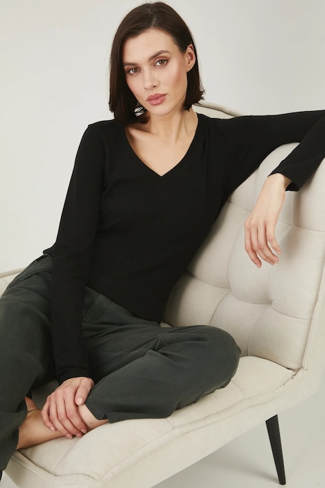 Longsleeve bawełniany damski z domieszką elastanu kolor czarny