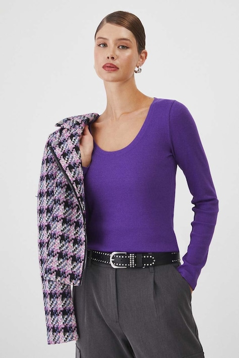 Longsleeve damski prążkowany kolor fioletowy