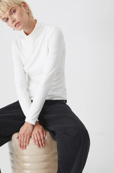 Longsleeve damski gładki kolor beżowy