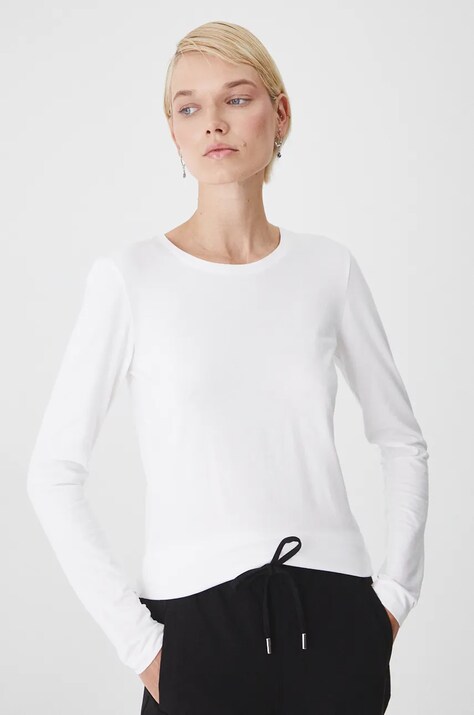 Longsleeve bawełniany  z domieszką elastanu gładki  kolor biały