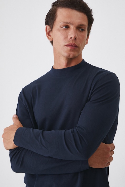 Longsleeve bawełniany męski z domieszką elastanu gładki kolor granatowy
