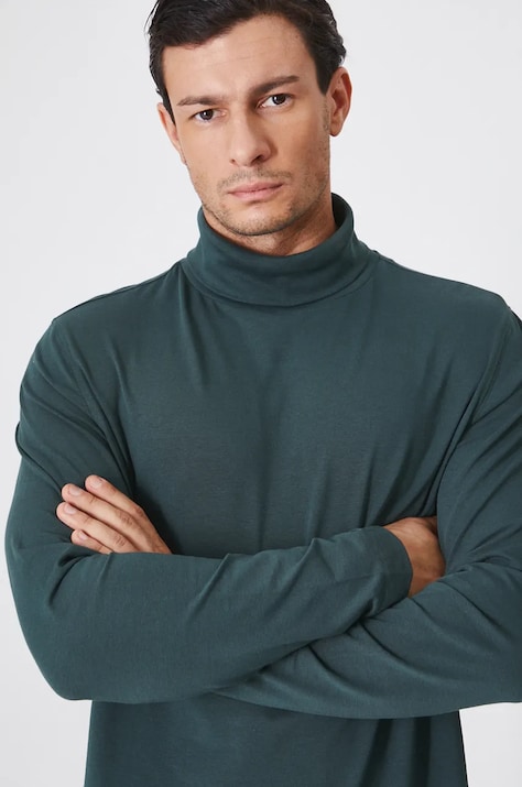 Longsleeve bawełniany męski z domieszką elastanu gładki kolor zielony