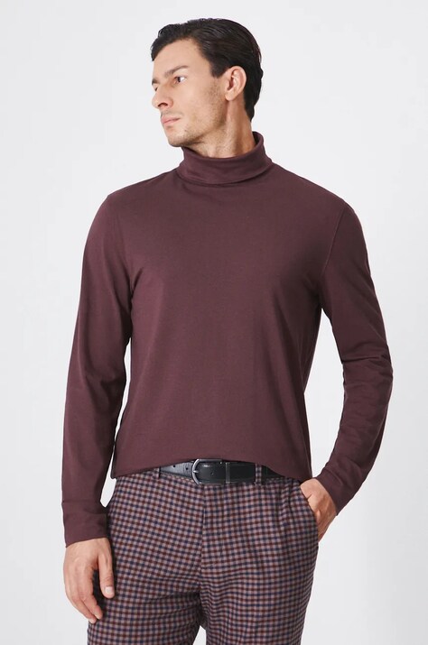 Longsleeve bawełniany męski z domieszką elastanu gładki kolor bordowy