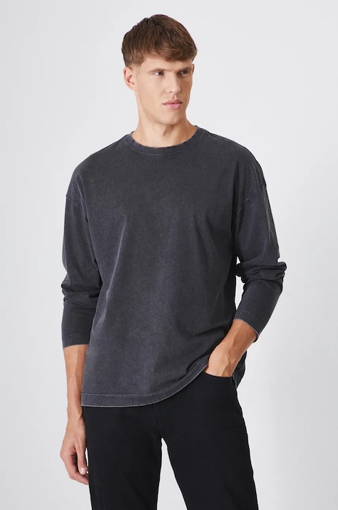 Longsleeve bawełniany męski z efektem sprania kolor czarny