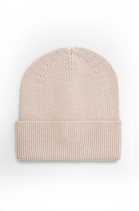 Czapka damska beanie prążkowana z wiskozą kolor beżowy