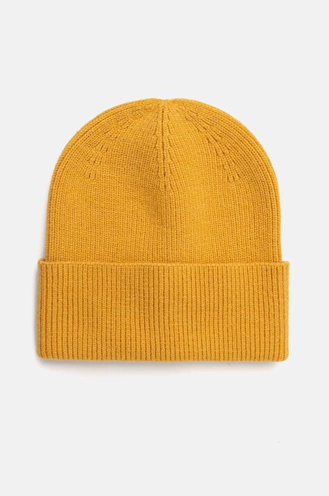 Czapka damska beanie prążkowana z wiskozą kolor żółty