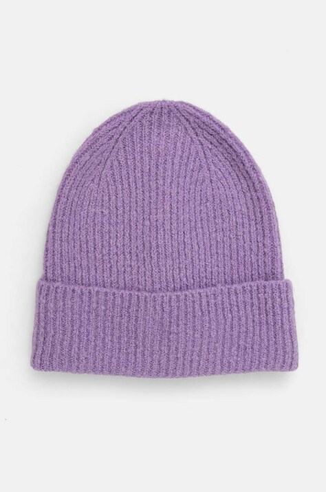 Czapka damska beanie prążkowana  kolor fioletowy