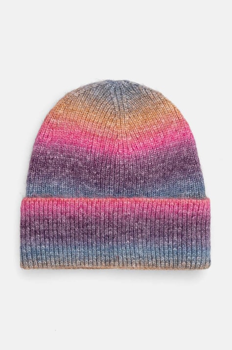 Czapka z domieszką wełny damska beanie prążkowana  kolor multicolor
