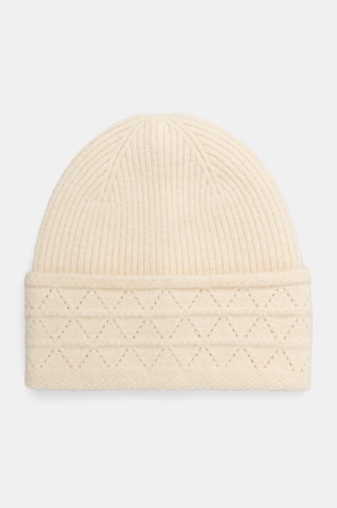 Czapka z domieszką wełny damska beanie kolor beżowy