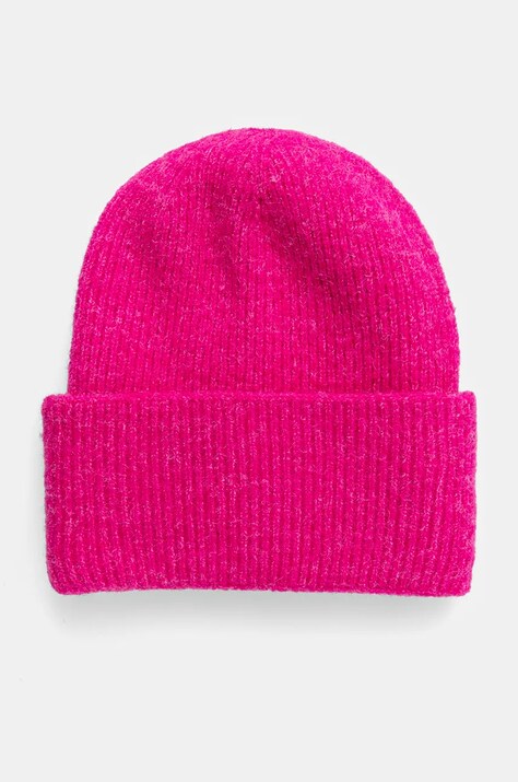Czapka z domieszką wełny damska beanie  kolor różowy