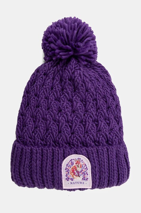 Czapka damska beanie z pomponem  kolor fioletowy
