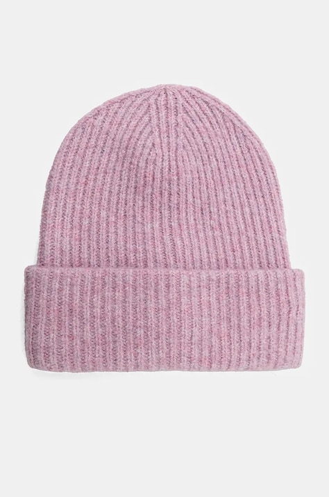 Czapka damska beanie prążkowana kolor różowy
