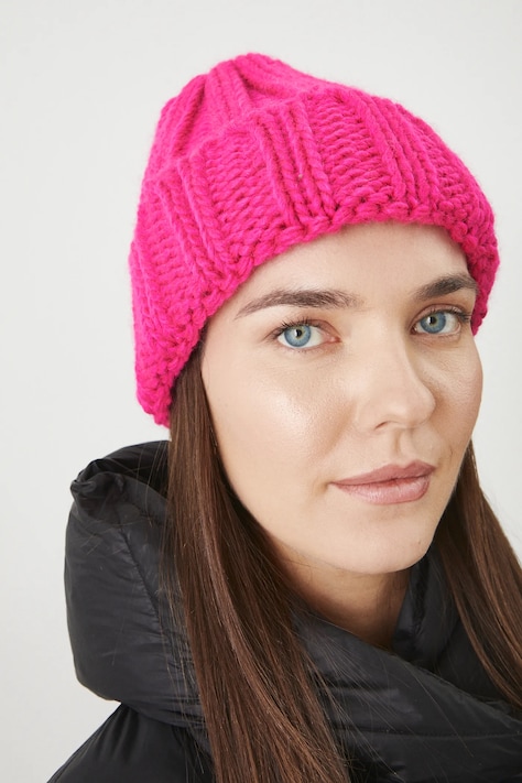 Czapka z domieszką wełny damska beanie kolor różowy