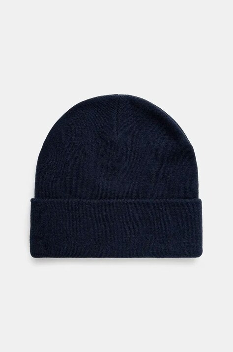 Czapka z domieszką wełny męska beanie kolor granatowy