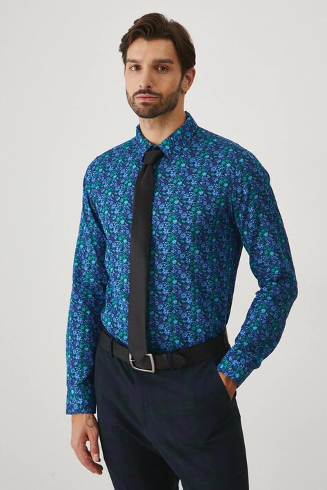 Koszula męska z kołnierzykiem klasycznym z drobnym wzorem kolor granatowy