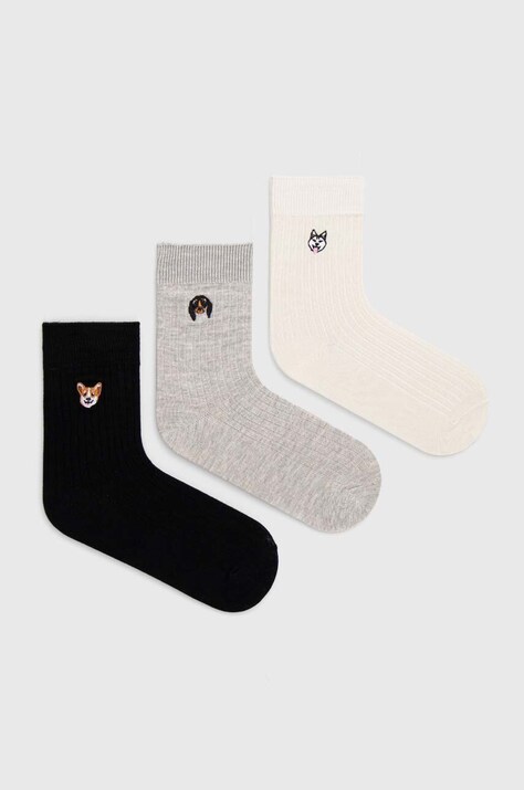 Skarpetki damskie z włókna bambusowego z ozdobnym haftem (3-pack) kolor multicolor
