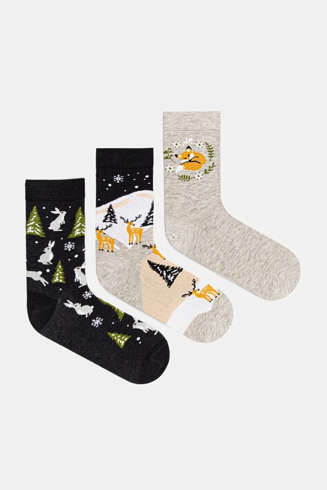 Skarpetki bawełniane damskie wzorzyste (3-pack) kolor multicolor