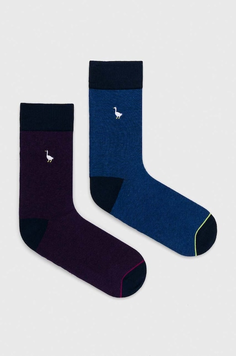 Skarpetki bawełniane męskie z ozdobnym haftem w gęsi (2-pack) kolor multicolor