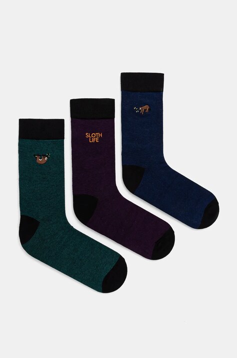 Skarpetki bawełniane męskie z ozdobnym haftem z motywem zwierzęcym (3-pack) kolor multicolor