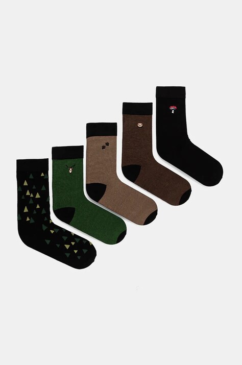Skarpetki bawełniane  z ozdobnym haftem z motywem roślinnym i zwierzęcym (5-pack) kolor multicolor