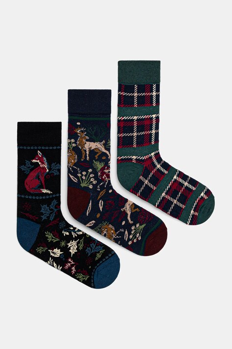Skarpetki bawełniane męskie z motywem roślinnym i zwierzęcym (3-pack) kolor multicolor