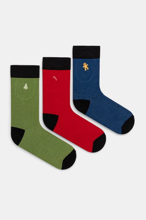 Skarpetki bawełniane męskie świąteczne z ozdobnym haftem (3-pack) kolor multicolor