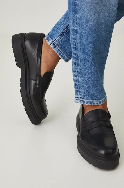 Usnjeni mokasini Medicine moški, črna barva