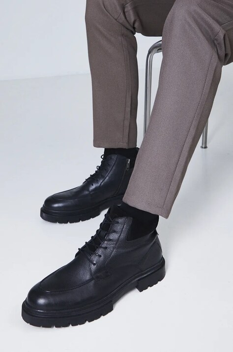 Buty wysokie męskie skórzane kolor czarny