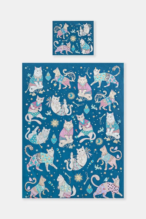 Komplet pościeli bawełnianej w koty 150 x 200 cm kolor multicolor