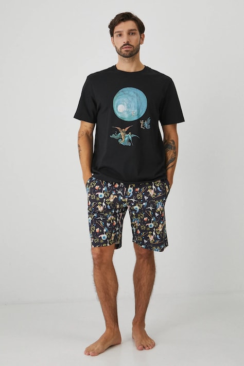 Bavlnené pyžamo Medicine pánska, čierna farba, vzorovaná