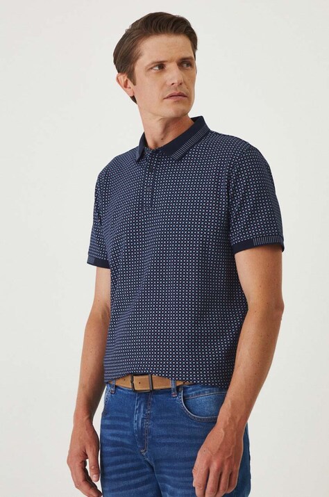 Polo bawełniane z elastanem wzorzyste kolor granatowy