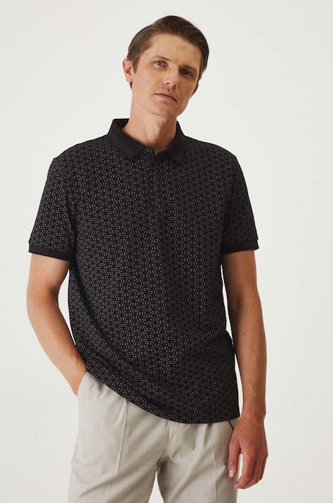 Polo bawełniane z elastanem wzorzyste kolor czarny