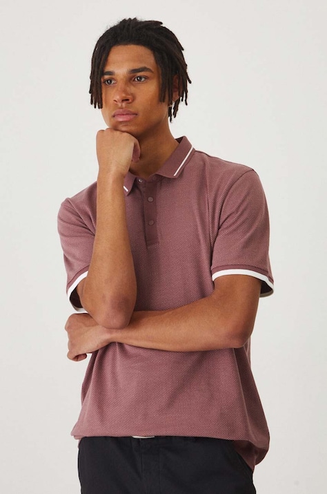 Polo bawełniane męskie z domieszką elastanu z drobnym wzorem kolor różowy