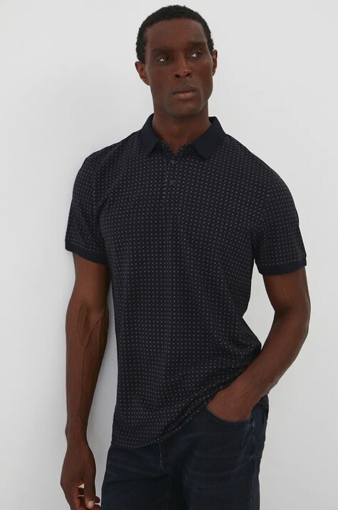 Polo bawełniane męskie z domieszką elastanu wzorzyste kolor czarny
