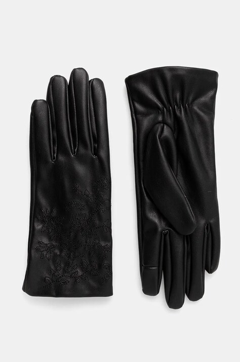 Rękawiczki damskie ze skóry ekologicznej z aplikacją kolor czarny