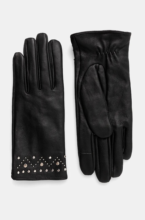 Rękawiczki skórzane damskie z aplikacją kolor czarny