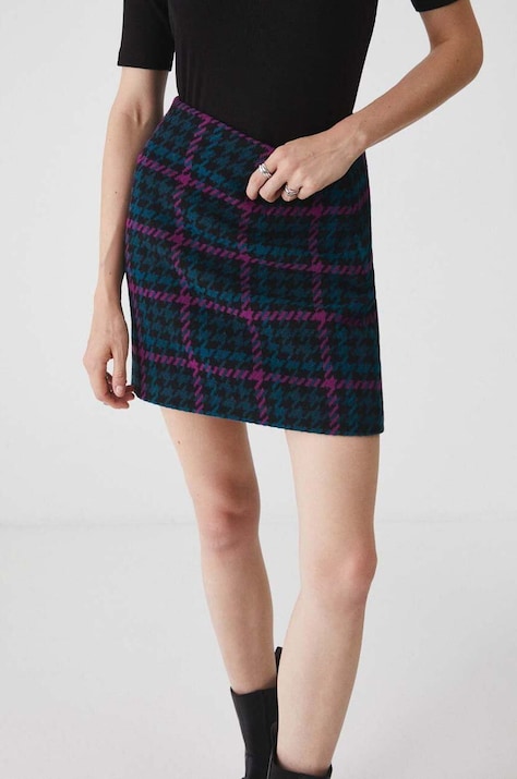 Spódnica z domieszką wełny damska mini w kratę  kolor multicolor
