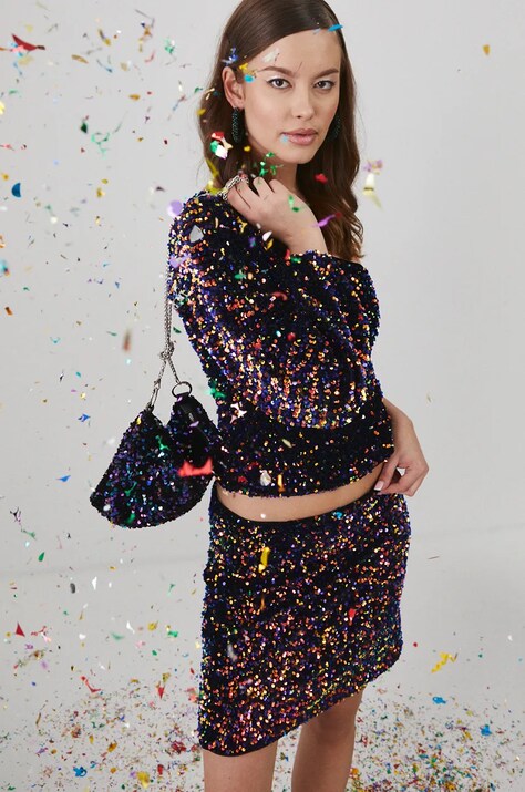 Spódnica damska mini z cekinami  kolor multicolor